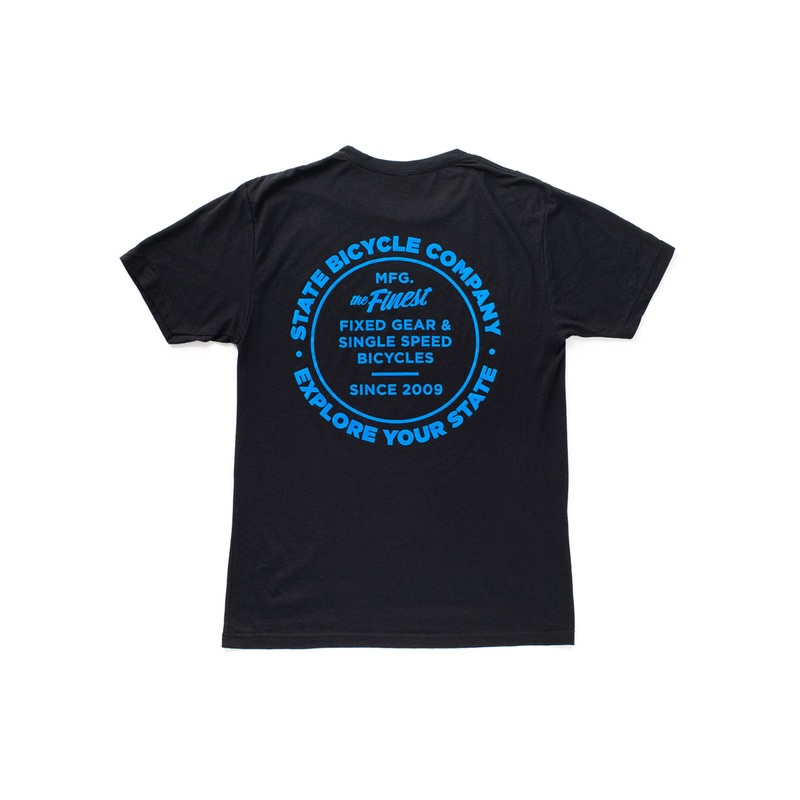 State Bicycle Co. – “Manufacturing The Finest” – Premium T-Shirt (Black / Blue)