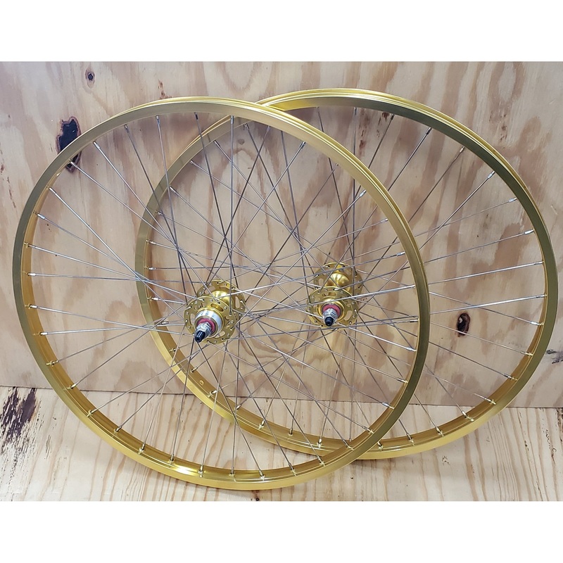 26″ 7X style Sealed Road Flange BMX Wheelset – Pair – Gold Anodized