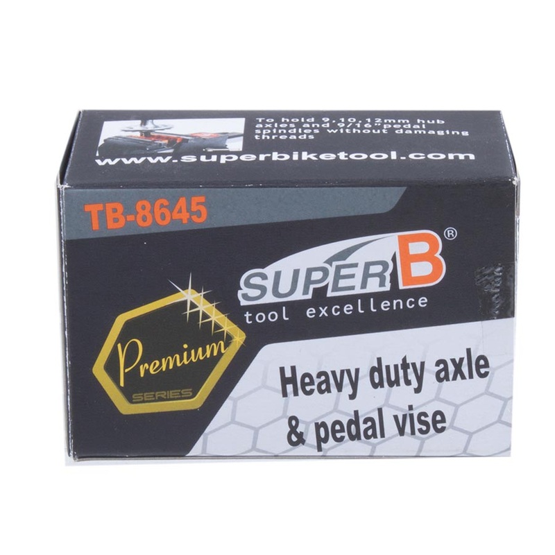 Super-B TB-8645 Axle vise for 9 10 12 hub axles and 9/16 pedal spindles
