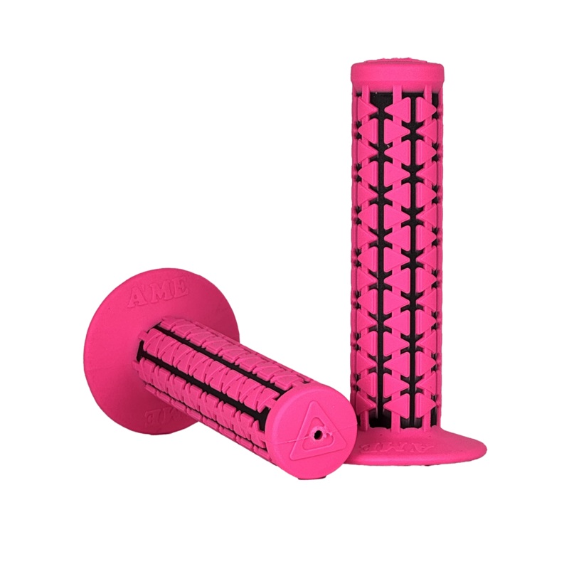 AME Dual BMX Grips – Flanged – Fluorescent Pink over Black – Made in the USA