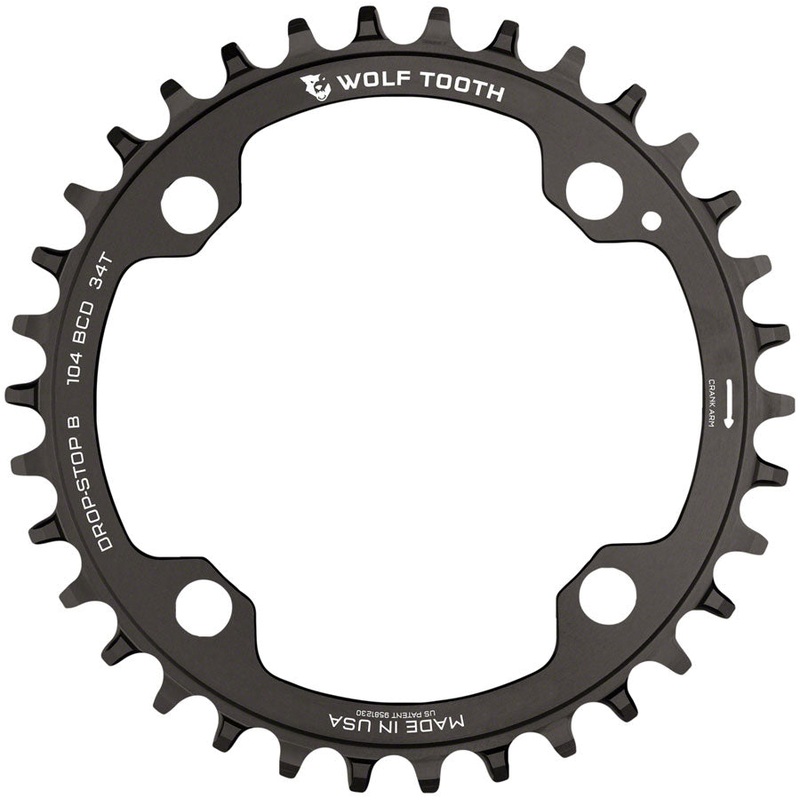 Wolf Tooth 104 BCD Aluminum Drop-Stop Chainrings – 30t to 38t, High-Performance, Mud-Clearing, 4-Bolt Ease for MTB & Gravel Bike Drivetrains