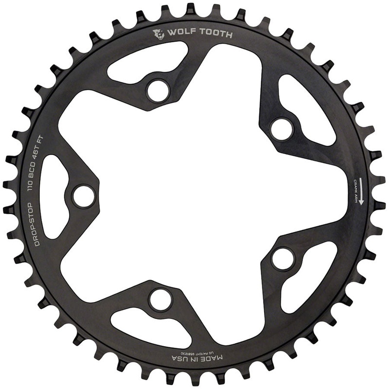 Wolf Tooth 110 BCD Cyclocross and Road Chainring – 42t, 110 BCD, 5-Bolt, Drop-Stop, 10/11/12-Speed Eagle and Flattop Compatible, Black