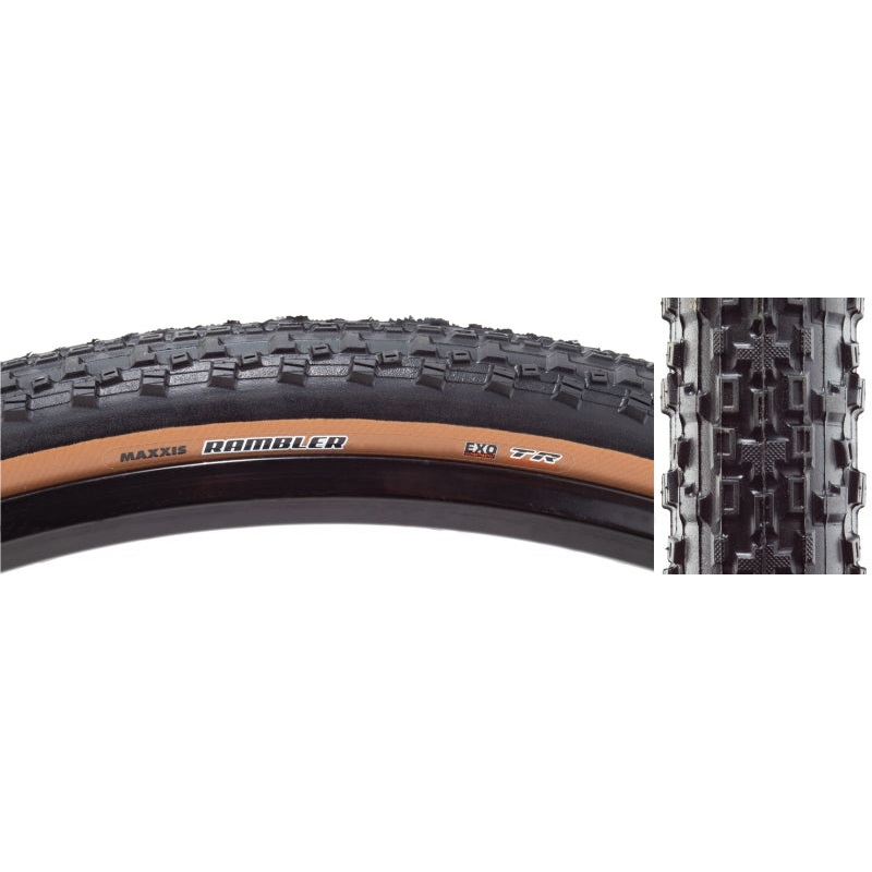 Maxxis Rambler Tire – 700 x 38 Tubeless Folding Black/Dark Tan Dual EXO