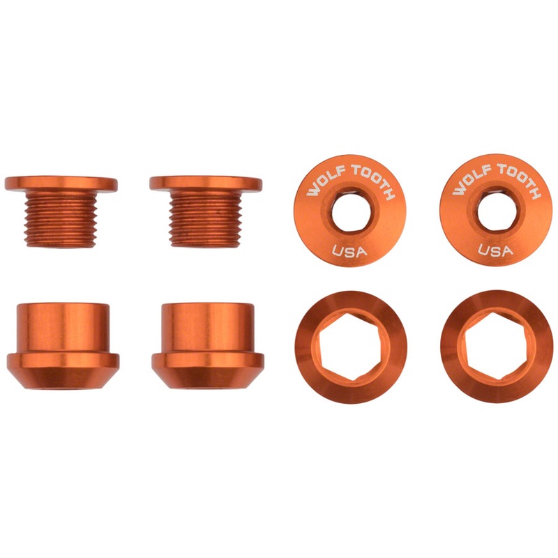 Wolf Tooth 1x Chainring Bolt Set – 6mm, Dual Hex Fittings, Set/4, Orange