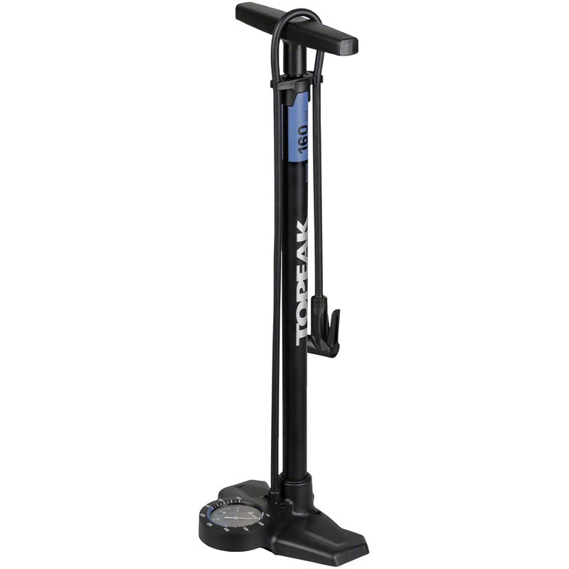 Topeak Joeblow Roadie Ex Floor Pump – Steel Barrel / Plastic Base, 3.5″ Base Mount Gauge, 160 Psi /11 Bar, Smarthead, Black/Blue