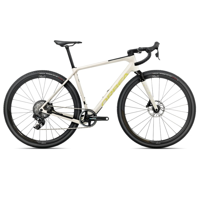 2025 Orbea TERRA M21eTEAM 1X Gravel ROAD BIKE – X-Large, Ivory White – Spicy Lime (Gloss)