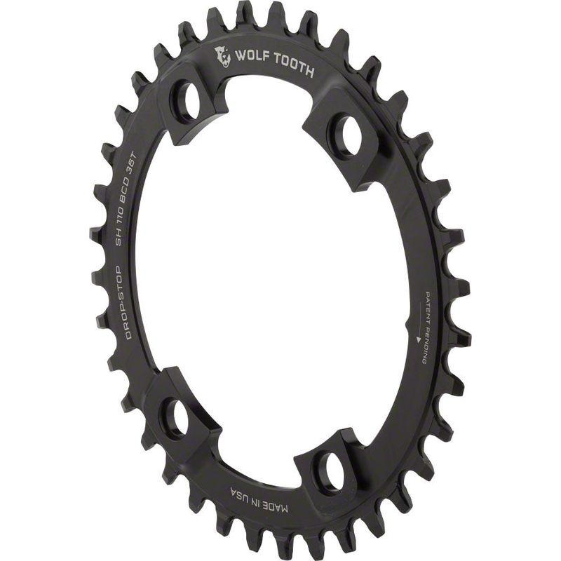 Wolf Tooth Shimano 110 Asymmetric BCD Chainring – 36t 110 Asymmetric BCD 4-Bolt Drop-Stop For Shimano Cranks Black