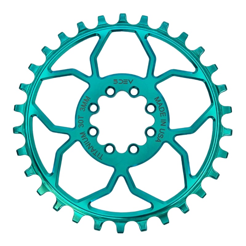 5Dev 8 Bolt Titanium T-Type Chainring, Teal, 3mm Offset