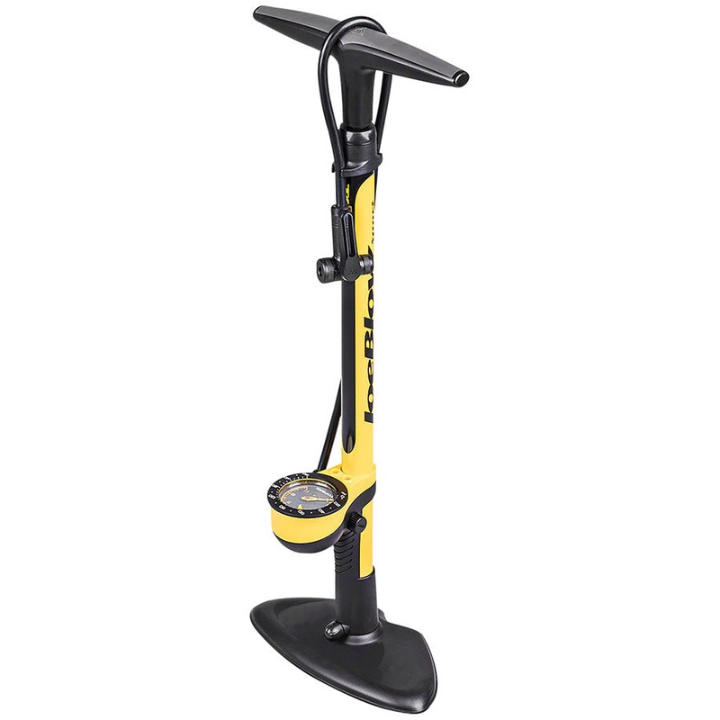Topeak JoeBlow Sport III Floor Pump  Durable Bicycle Floor Pump with Large 3″ Gauge, TwinHead DX, Presta & Schrader Compatibility, Yellow