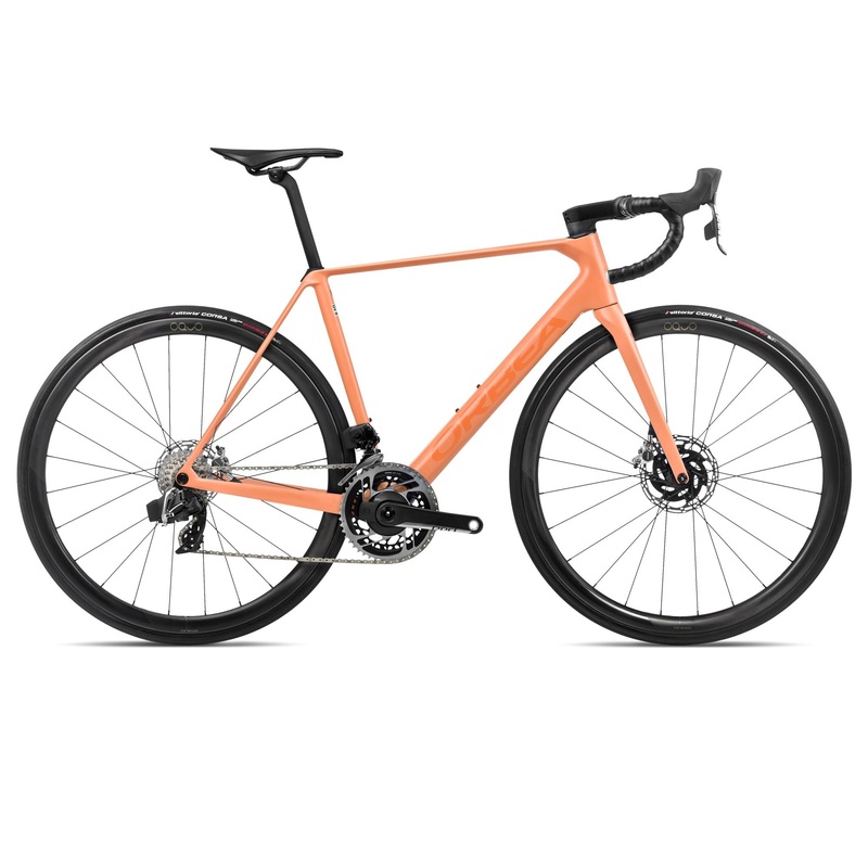 2024 Orbea ORCA M11eLTD PWR Racing Road Bike – 51cm, Orange Cloud (Matte) – Stone Blue (Matte-Gloss)