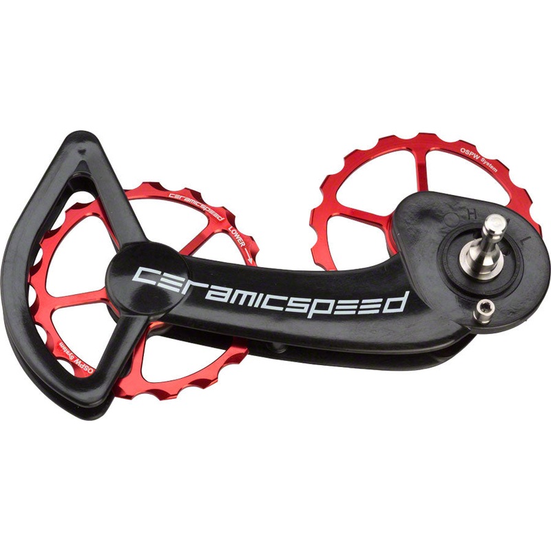 CeramicSpeed OSPW Pulley Wheel System SRAM eTap – Coated Races Alloy Pulley Carbon Cage Red