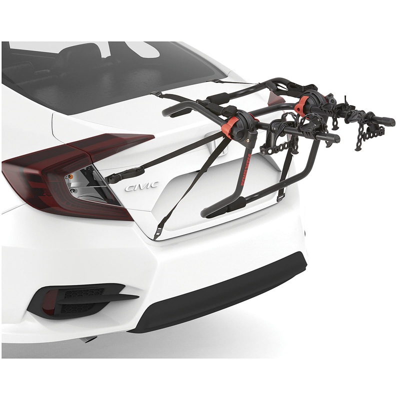 Yakima HangOut Trunk Bike Racks | 2-Bike & 3-Bike Car Roof & Boot Mounts with Secure StableCradles, Adjustable Straps, & Fold Flat Design