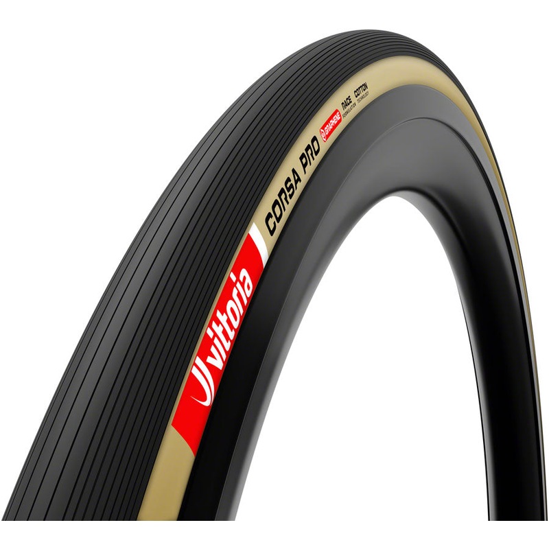 Vittoria Corsa Pro Tire – 700 x 26 Clincher Folding BLK/Tan Graphene + Silica G2.0