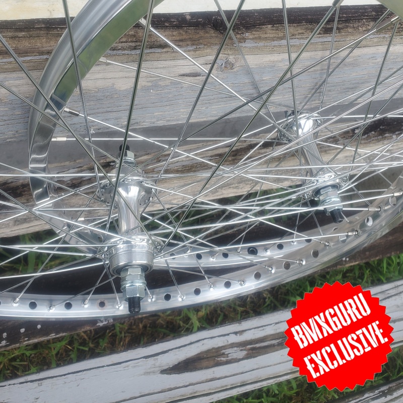 24″ 7X Lite style Sealed Low Flange BMX Wheelset – Pair – Polished w/ Chrome Spokes