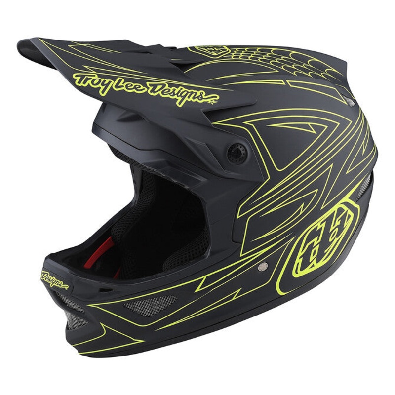 Troy Lee Designs D3 Fiberlite Full Face Helmet – Spiderstripe – Gray-Yellow
