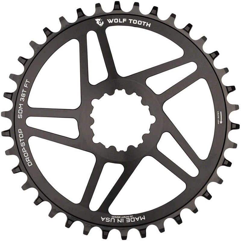Wolf Tooth Direct Mount Chainring – 38t, SRAM Direct Mount, For SRAM 3-Bolt, 6mm Offset, Drop-Stop B, Flattop