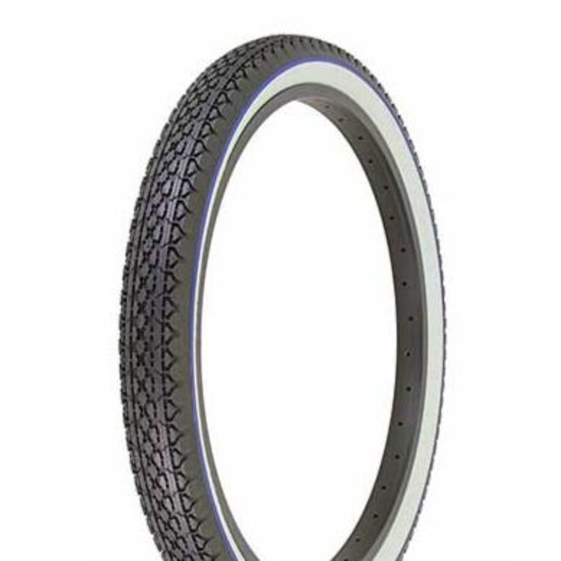 24×2.125 Duro Goodyear-style Cruiser Tread Tire – Black w/ Whitewall & Blue Stripe
