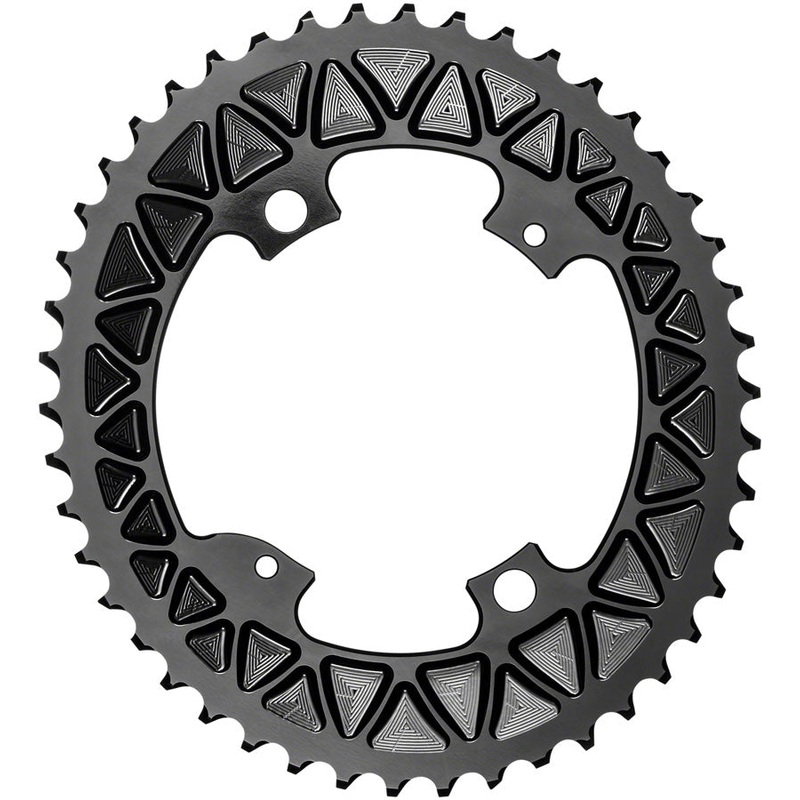 absoluteBLACK Premium Sub-Compact Oval 110 BCD Road Outer Chainring – 46t 110 Shimano Asymmetric BCD 4-Bolt BLK